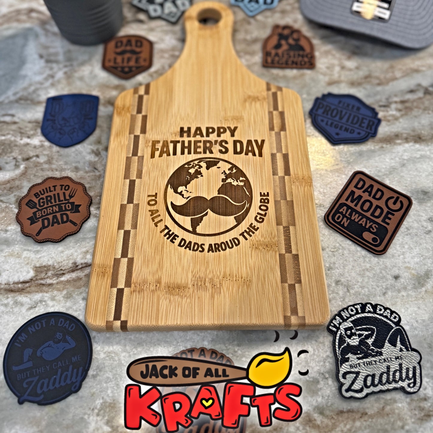 Paddle Shaped Bamboo Cutting Board with Butcher Block Inlay