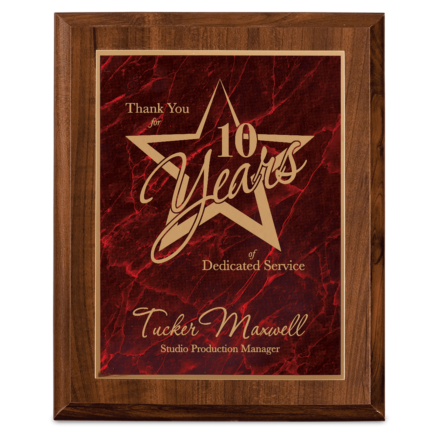 9" x 12" Cherry Finish Plaque with Red Marbleized Plate