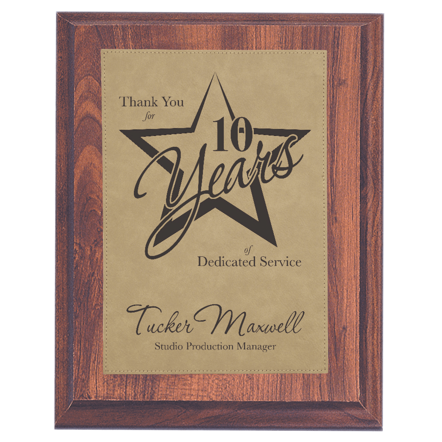 7" x 9" Elegant Cherry Finish Plaque with Light Brown Leatherette Plate