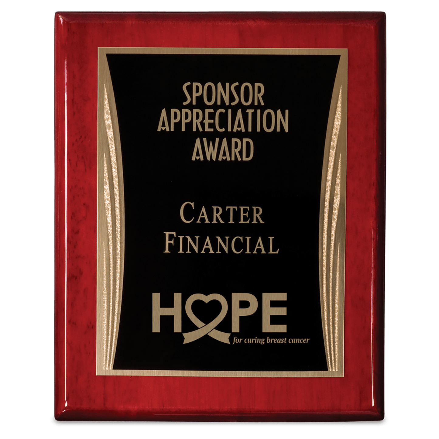 9" x 12" Rosewood Piano Finish Plaque wht Black Showtime Plate