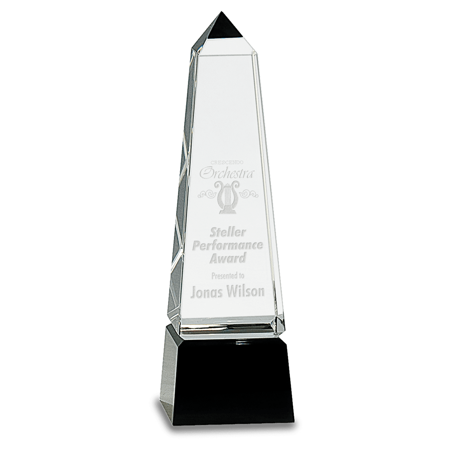8" Crystal Obelisk on a Black Crystal Base