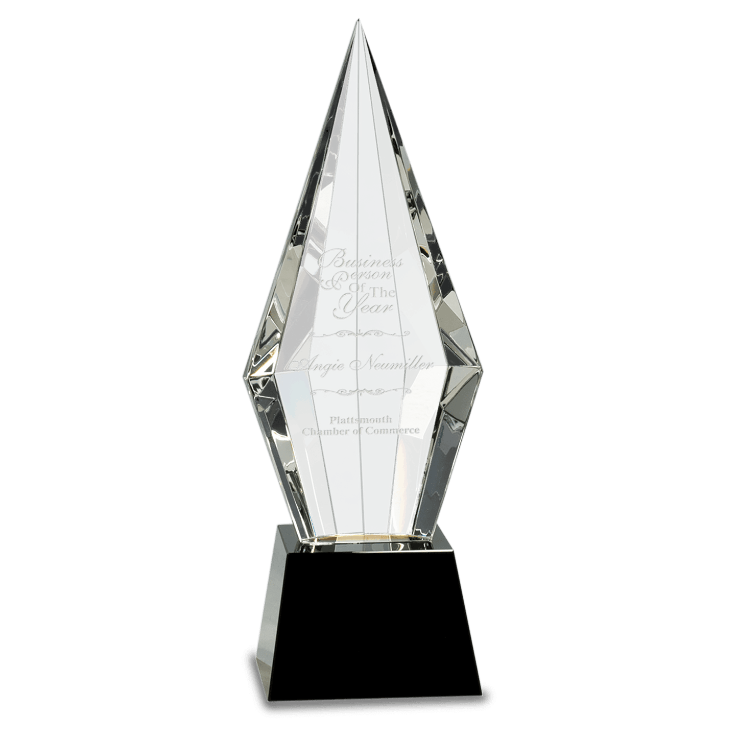 11" Crystal Faceted Obelisk on a Black Crystal Base