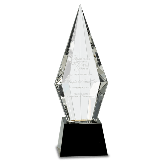 11" Crystal Faceted Obelisk on a Black Crystal Base