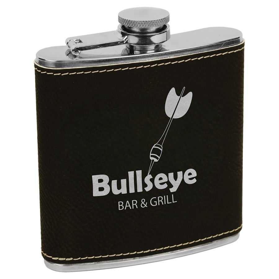 Black/Silver 6 oz. Leatherette Flask