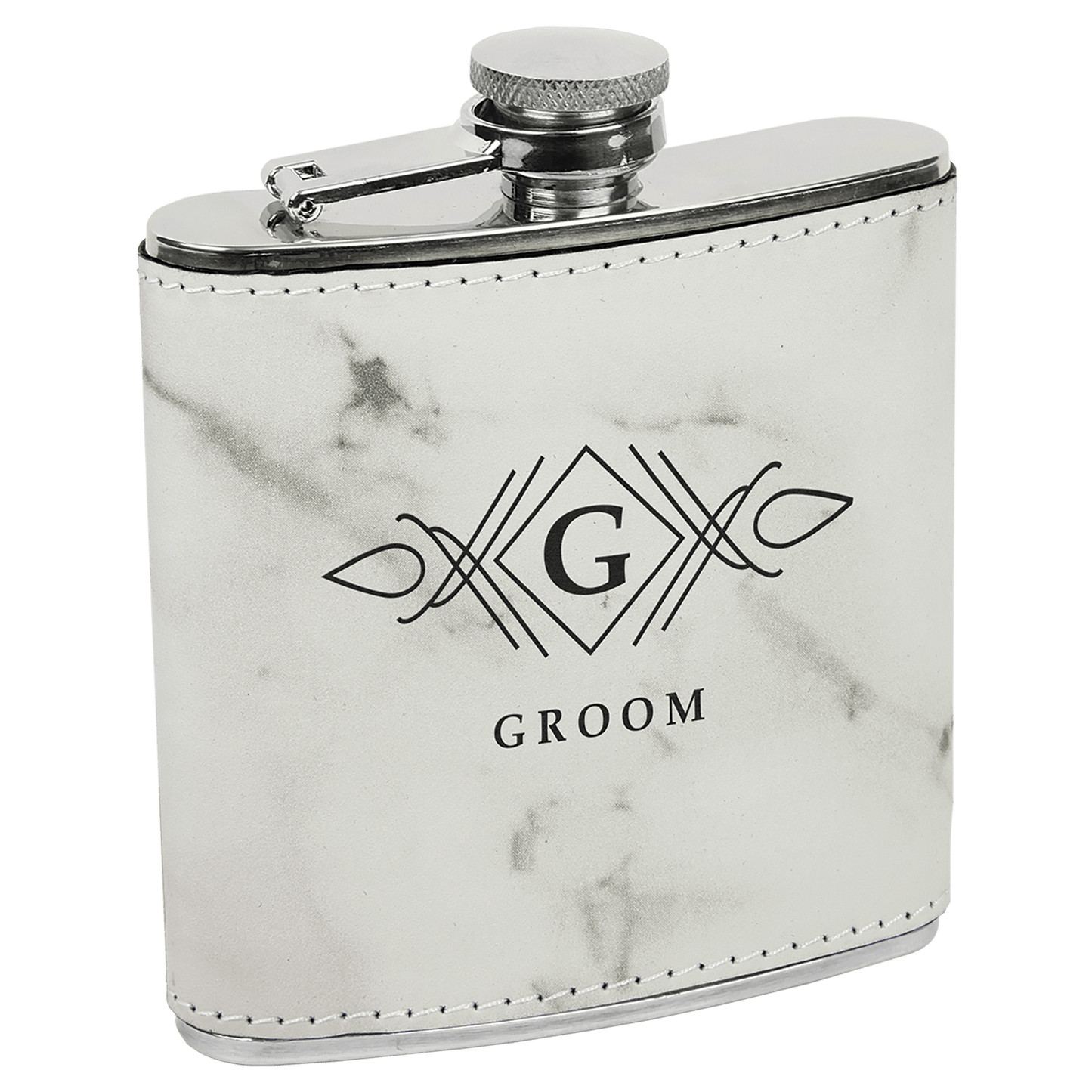 White Marble 6 oz. Leatherette Flask
