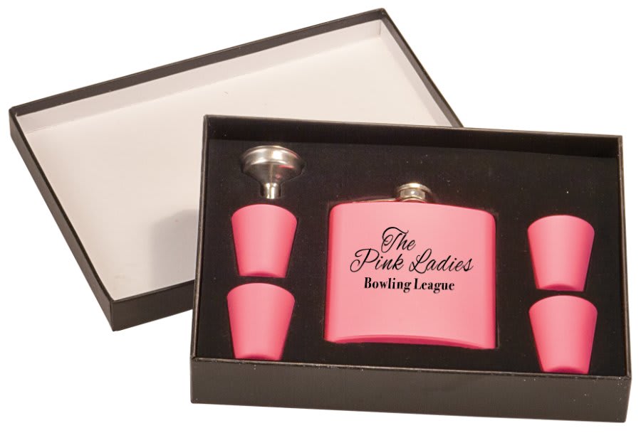 6 oz. Matte Pink Stainless Steel Flask Set with Presentation Box