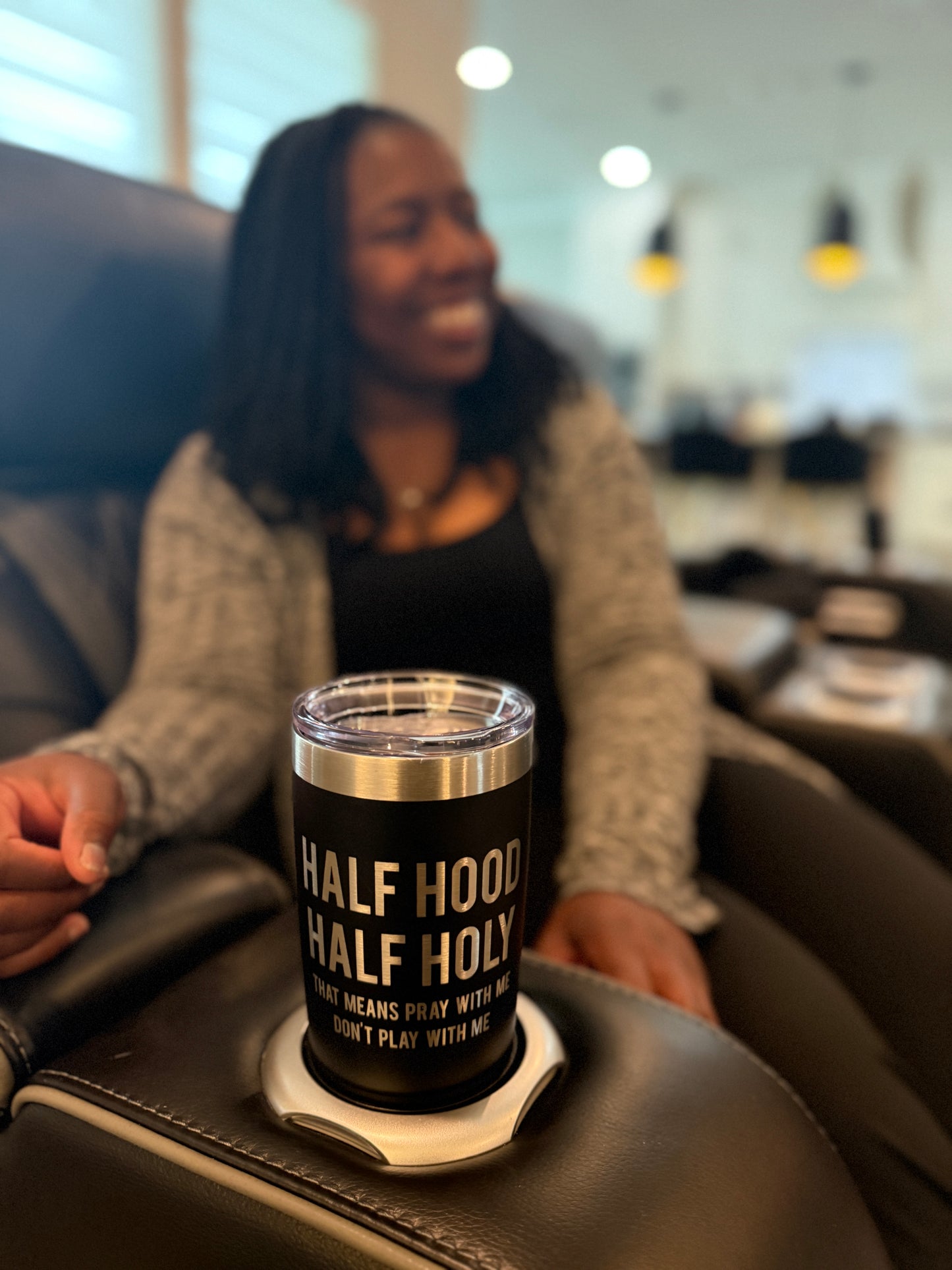 Half Hood Half Holy Engraved Stainless Steel Tumbler with Lid - Modern Design for On-the-Go Use - Spill-Proof Lid, Insulated, Wide Mouth Drinkware Mug, Available in Various Colors