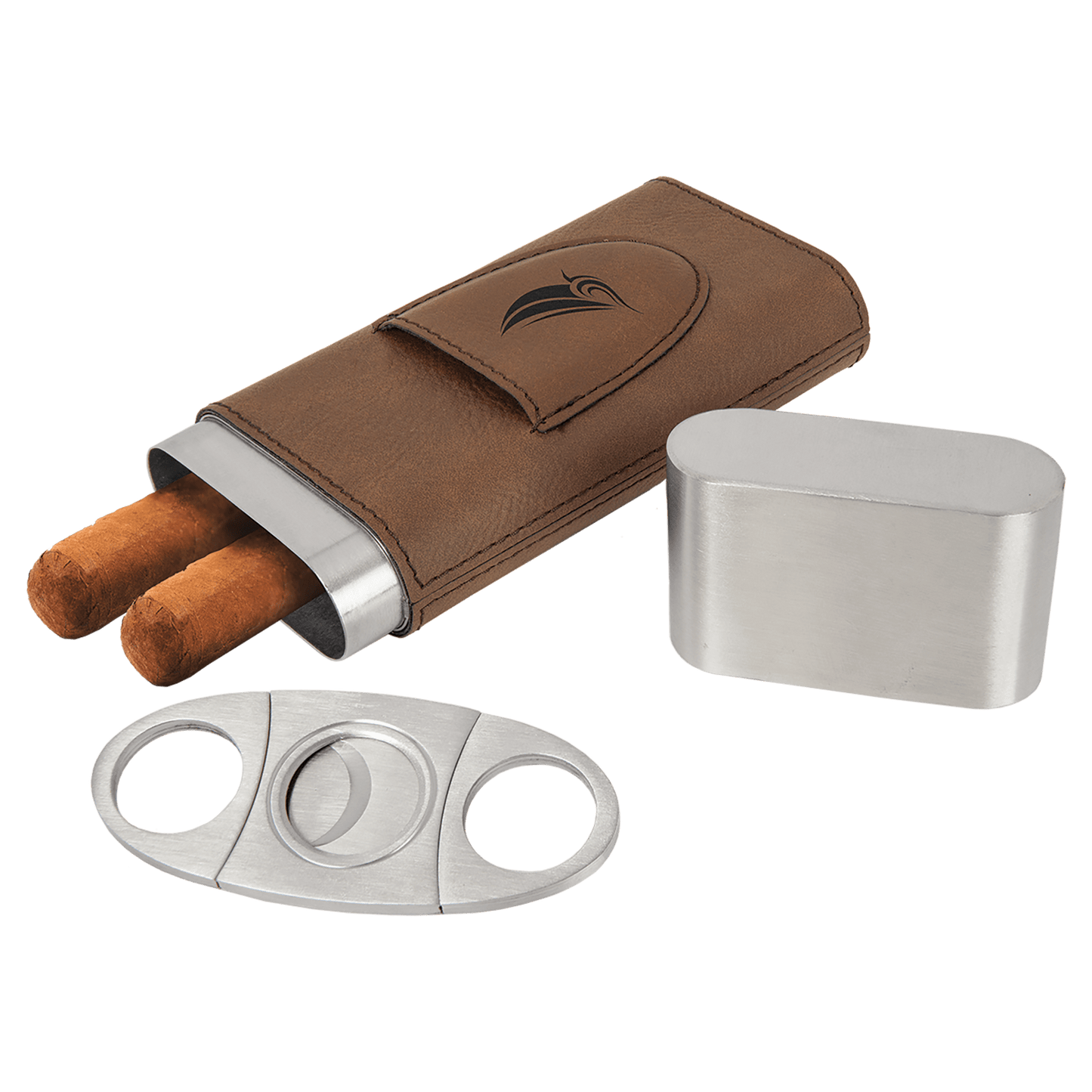 Dark Brown Leatherette Cigar Case with Cutter