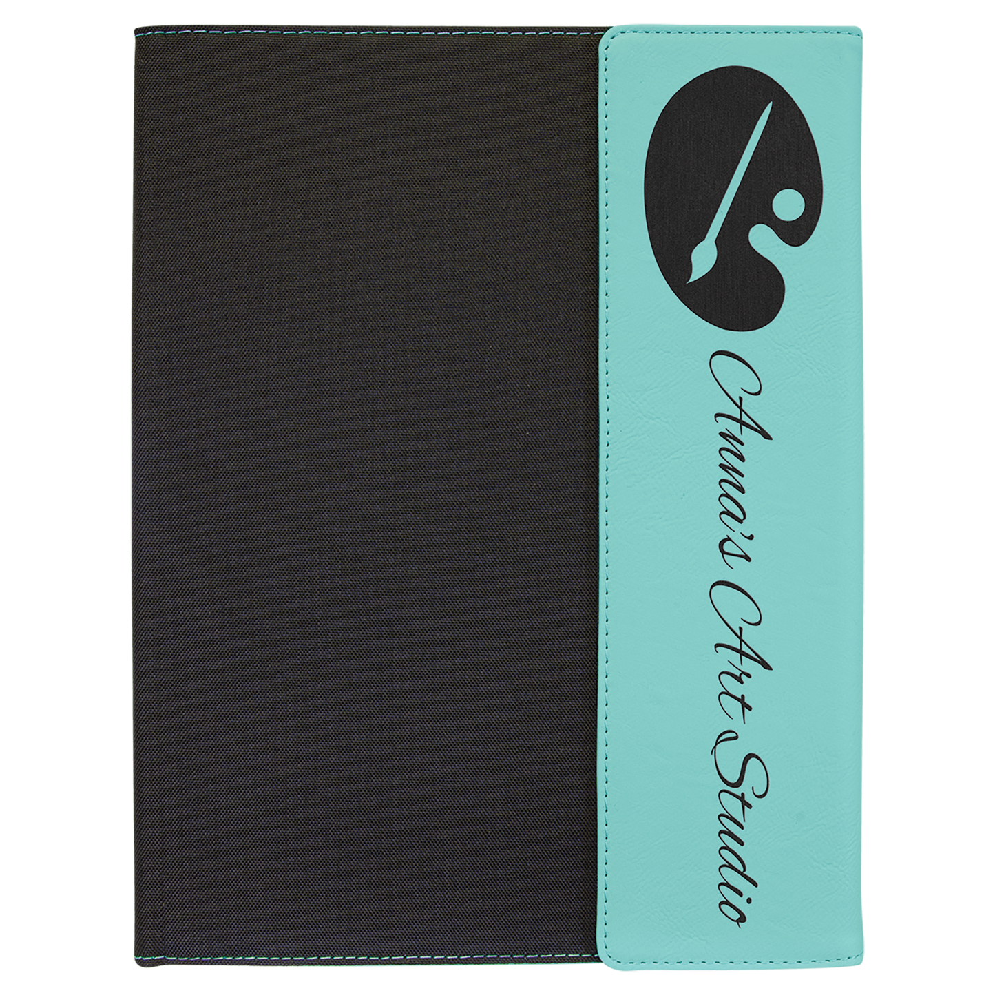 Black with Teal/Black Leatherette Canvas Portfolio with Notepad