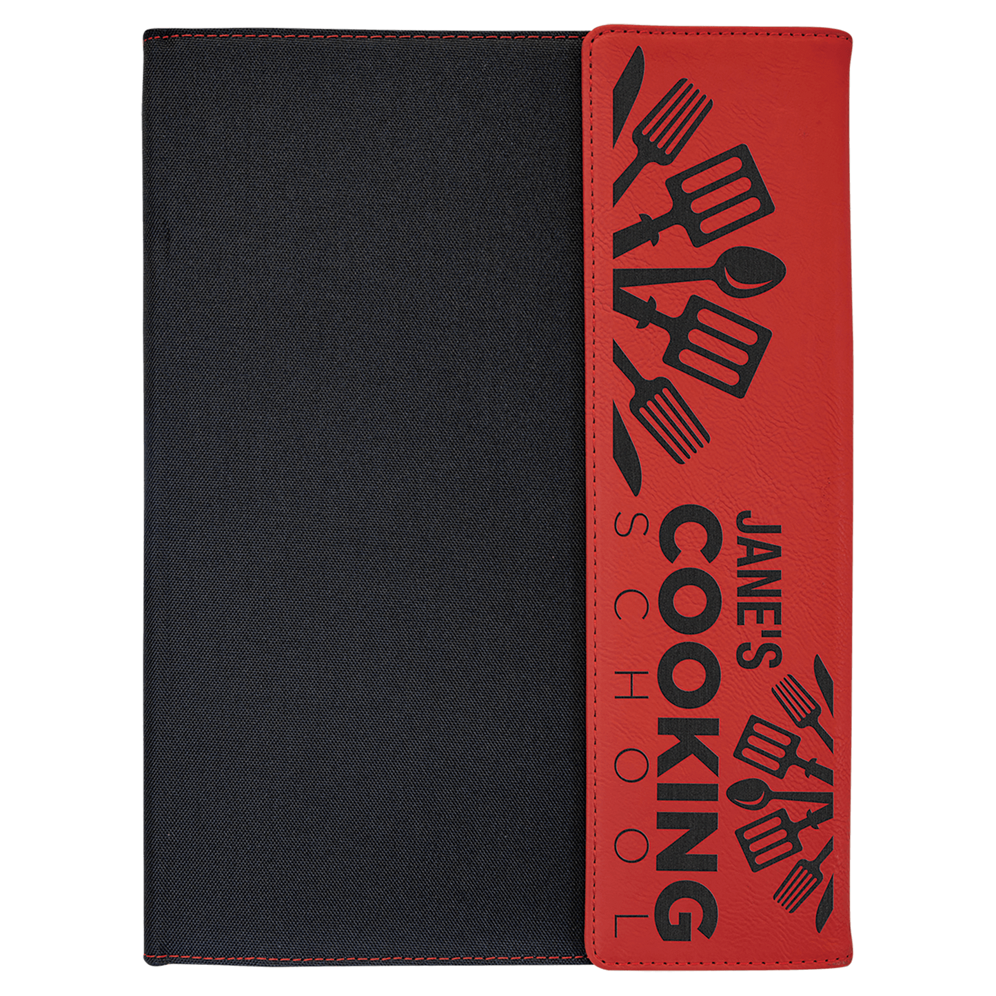 Black with Red/Black Leatherette Canvas Portfolio with Notepad