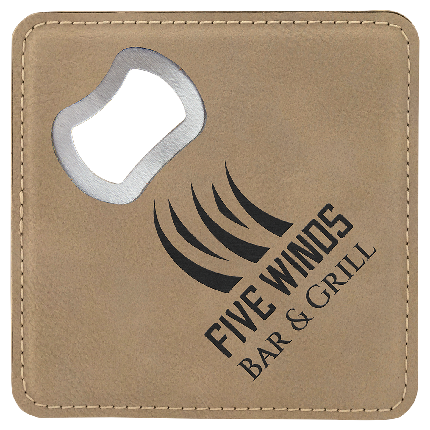 Light Brown Leatherette Coaster with Bottle Opener