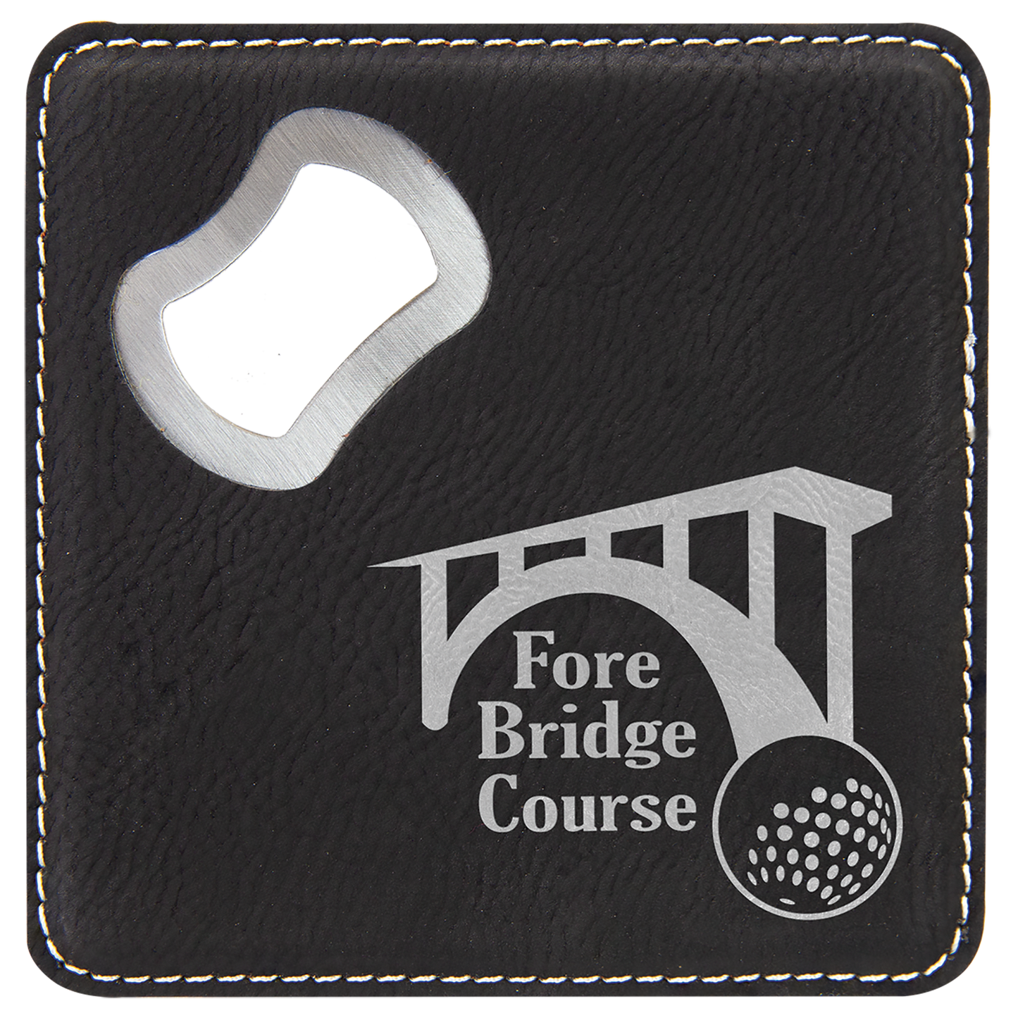 Black/Silver Leatherette Coaster with Bottle Opener