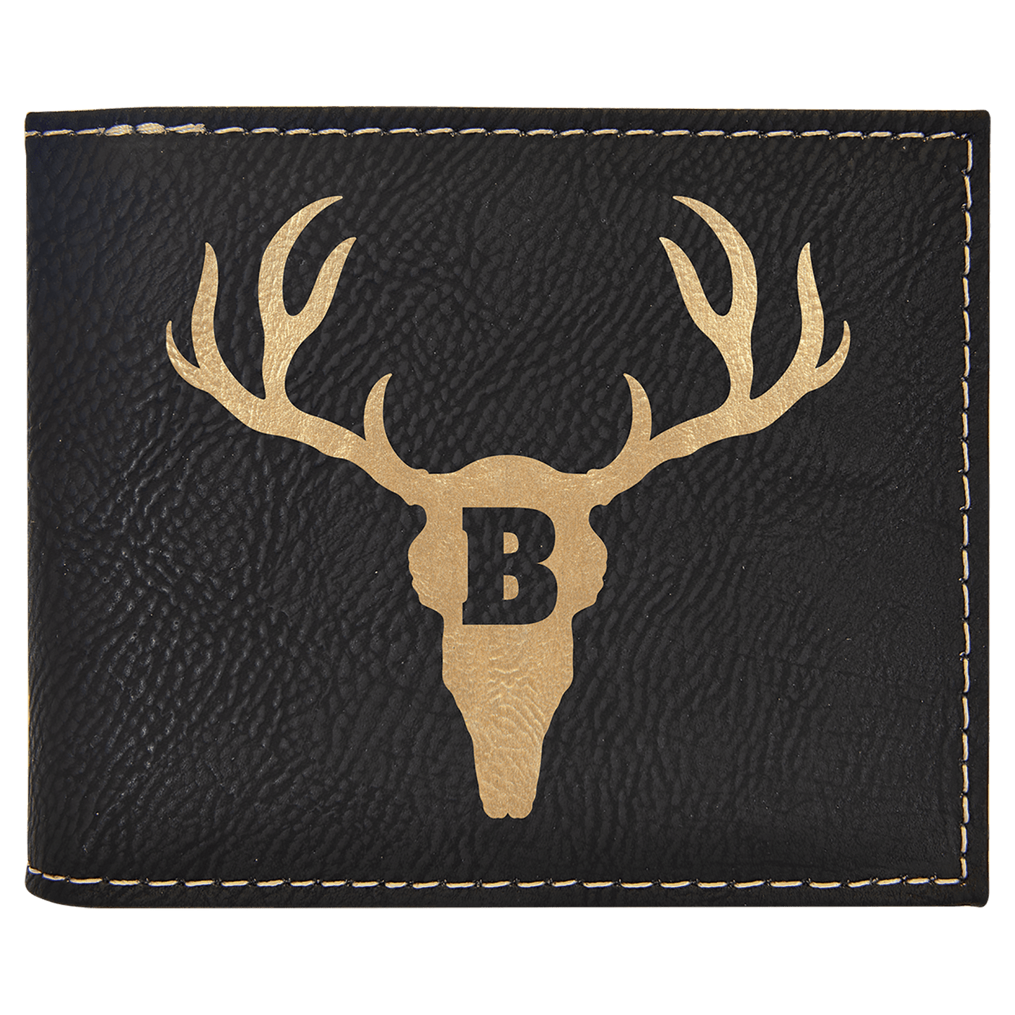 Black/Gold Leatherette Bifold Wallet with Flip ID