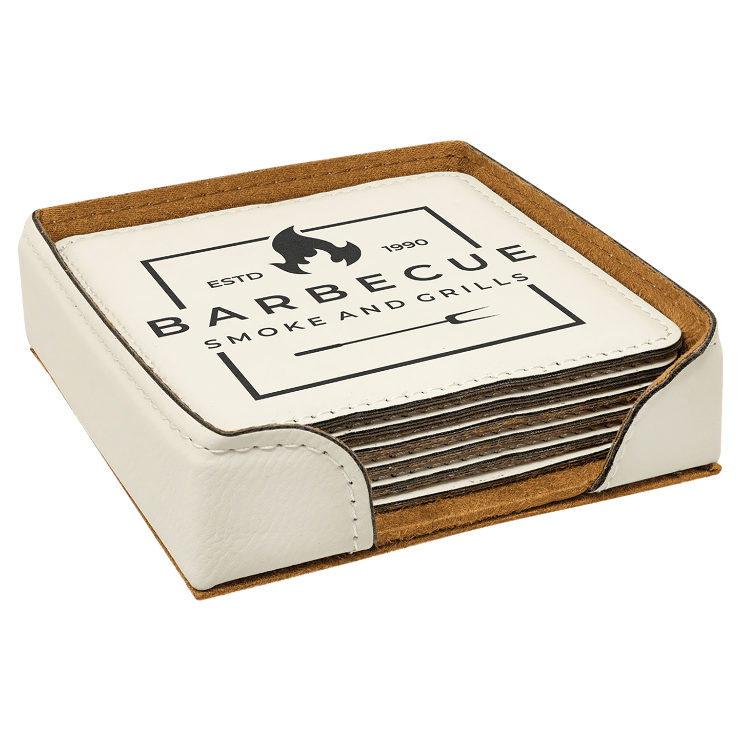 White Square Leatherette 6-Coaster Set