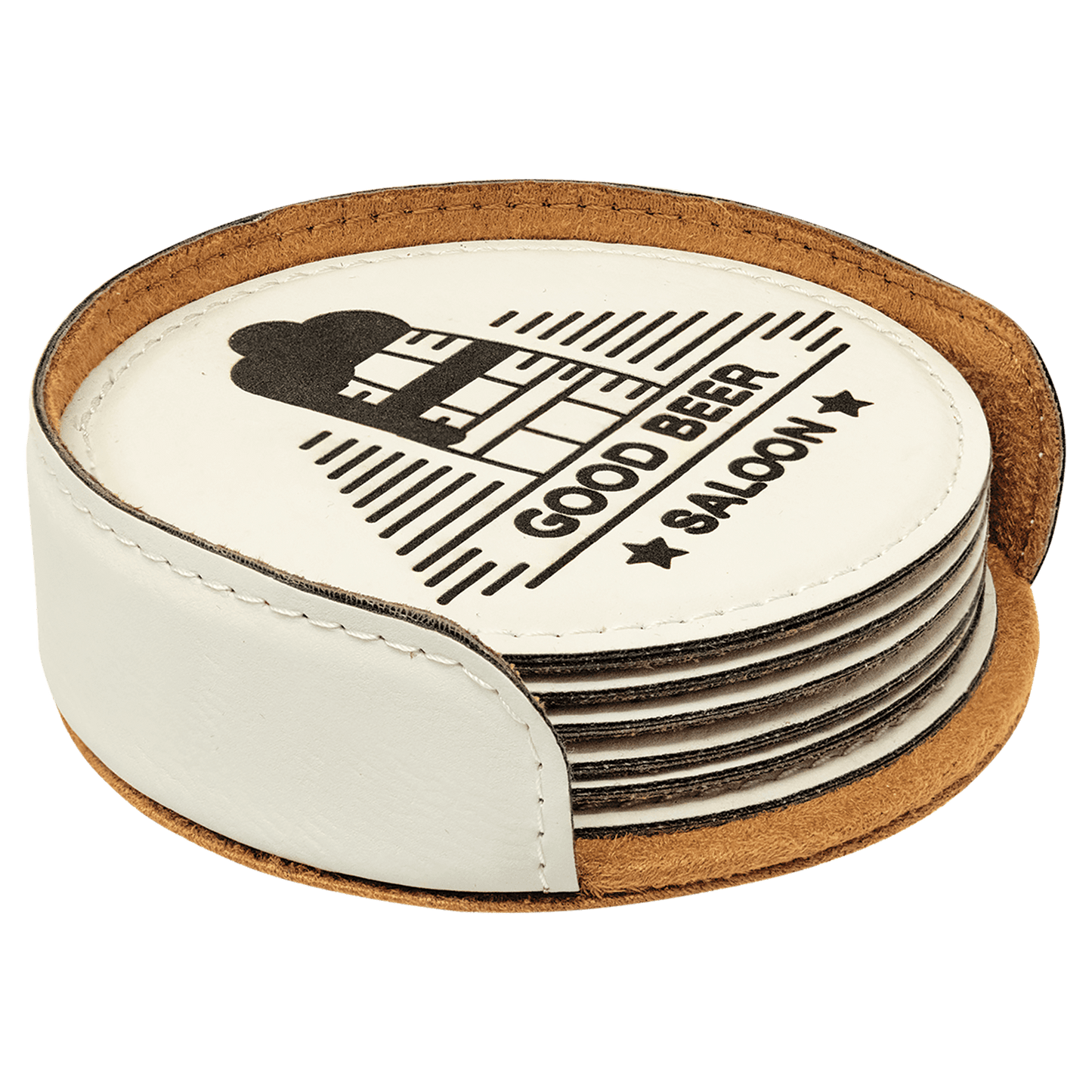White Round Leatherette 6-Coaster Set