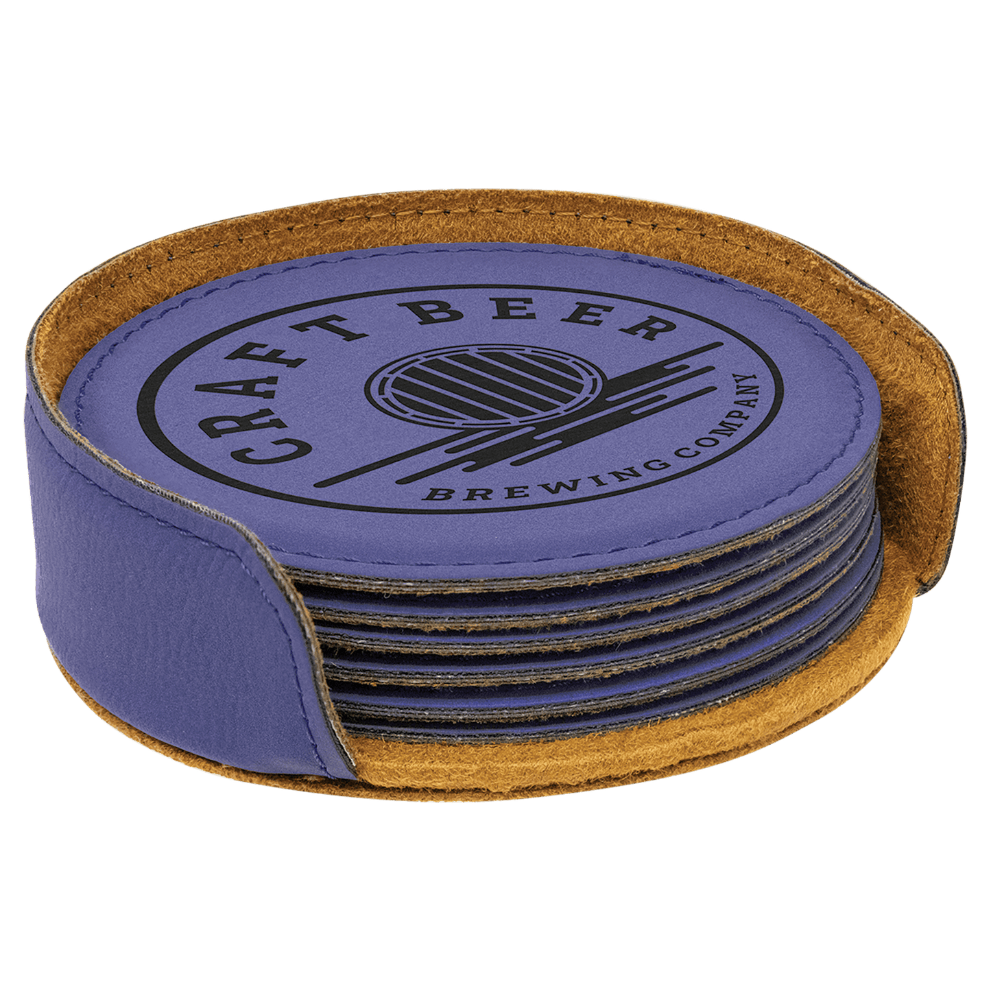 Purple Leatherette Round 6-Coaster Set
