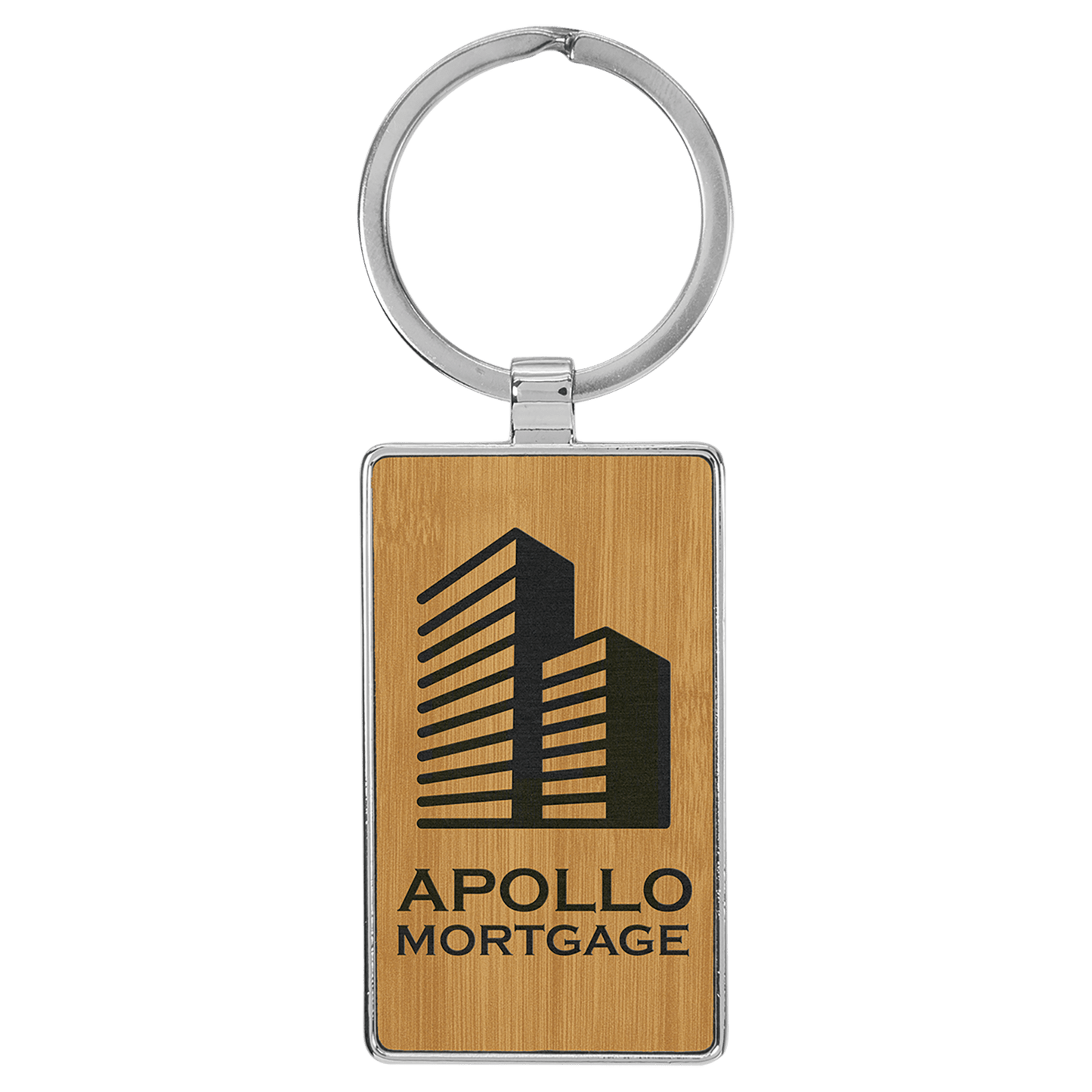 Bamboo Leatherette Oval Keychain with Metal Frame