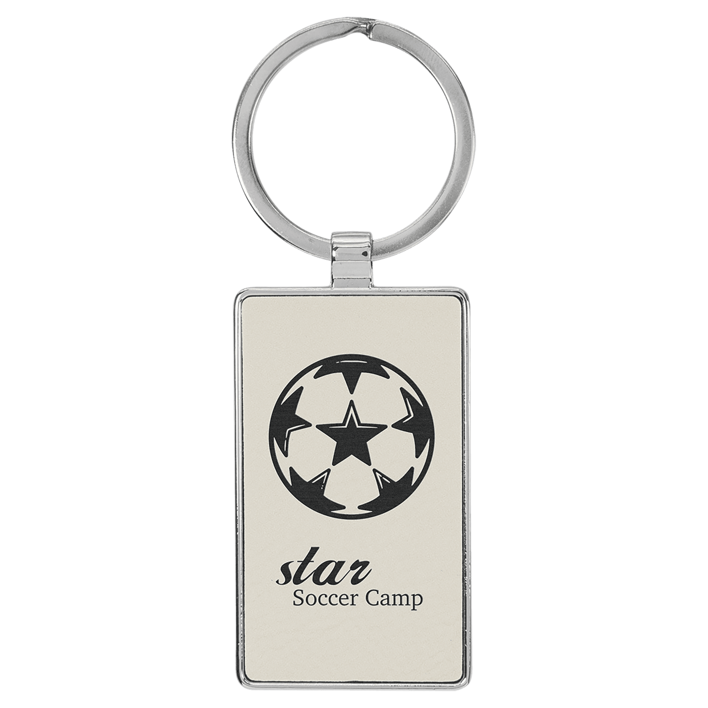 White Leatherette Rectangle Keychain with Metal Frame