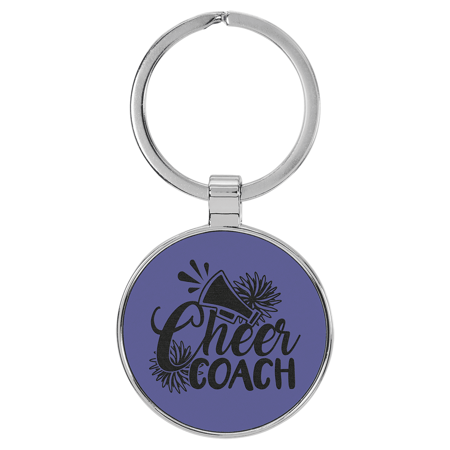 Purple Leatherette Round Keychain with Metal Frame