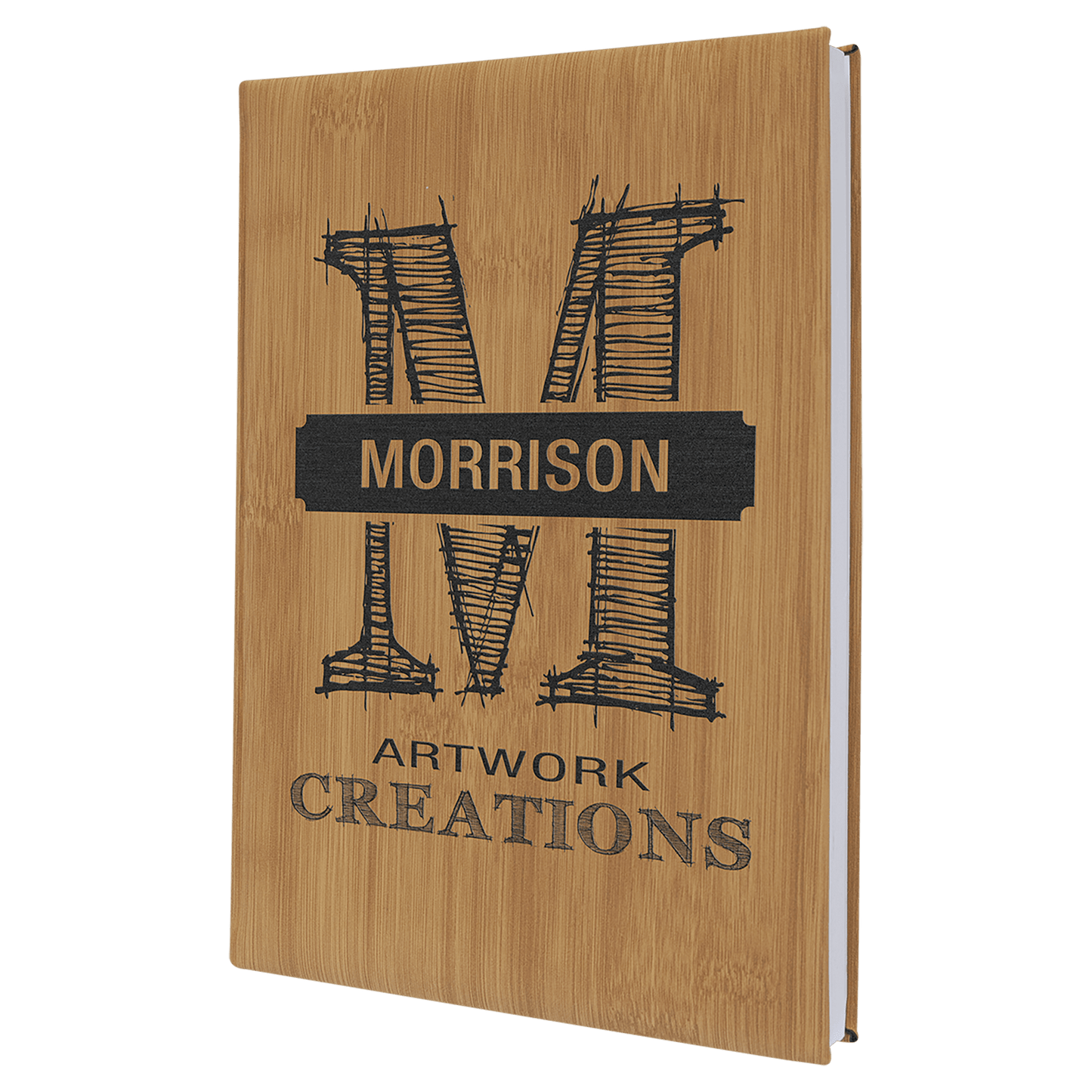 Bamboo Leatherette Sketch Book with White Unlined Paper