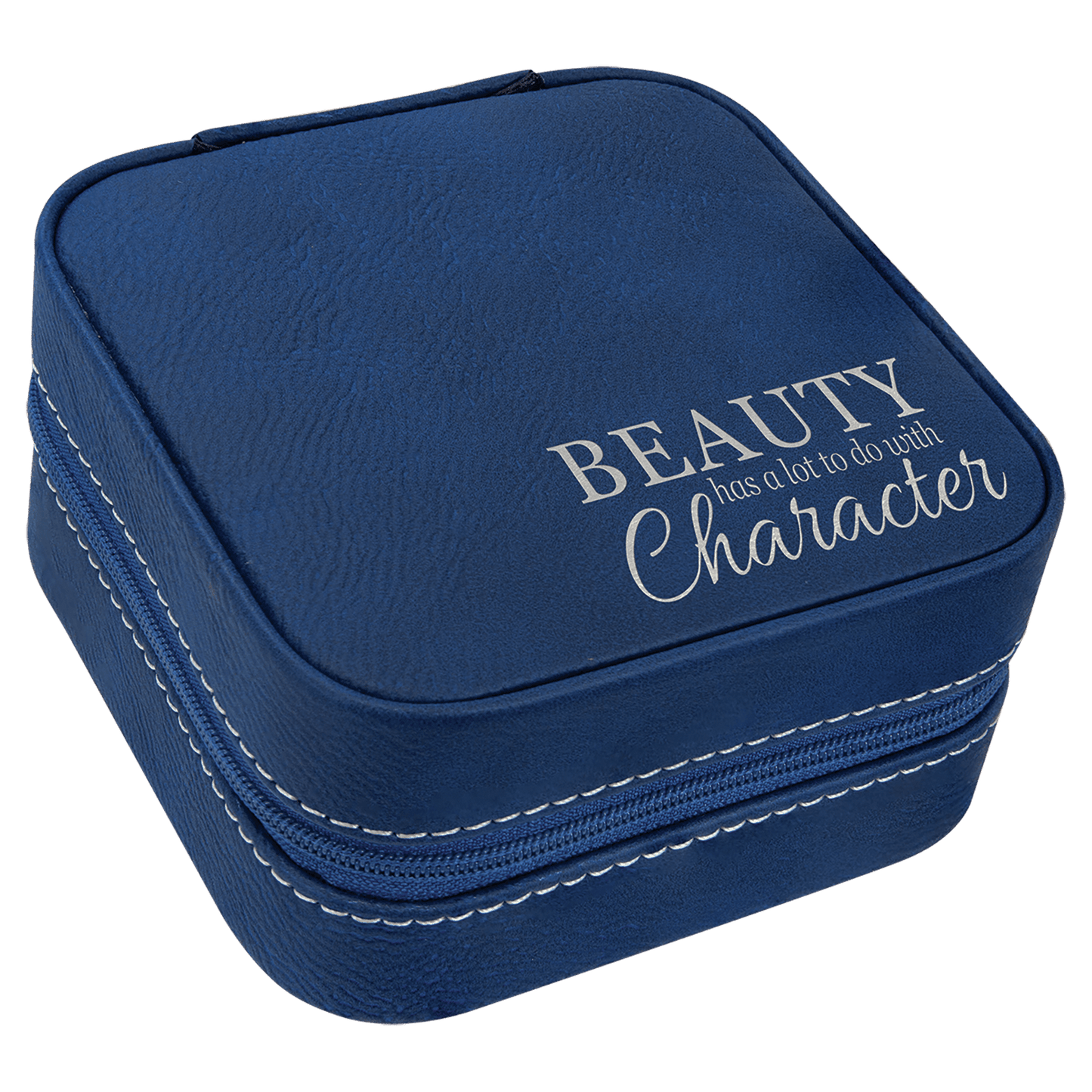 Blue/Silver Leatherette Travel Jewelry Box with Black Lining