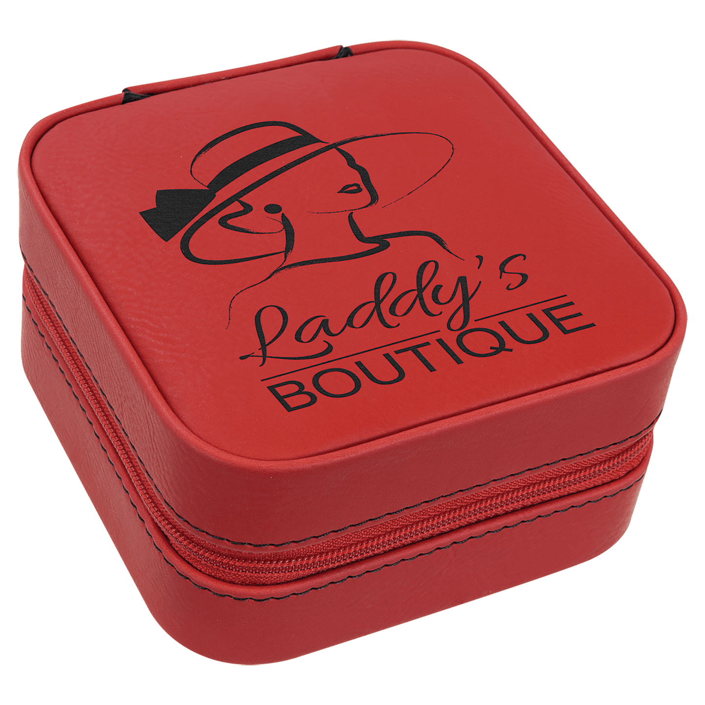 Red Leatherette Travel Jewelry Box with Black Lining