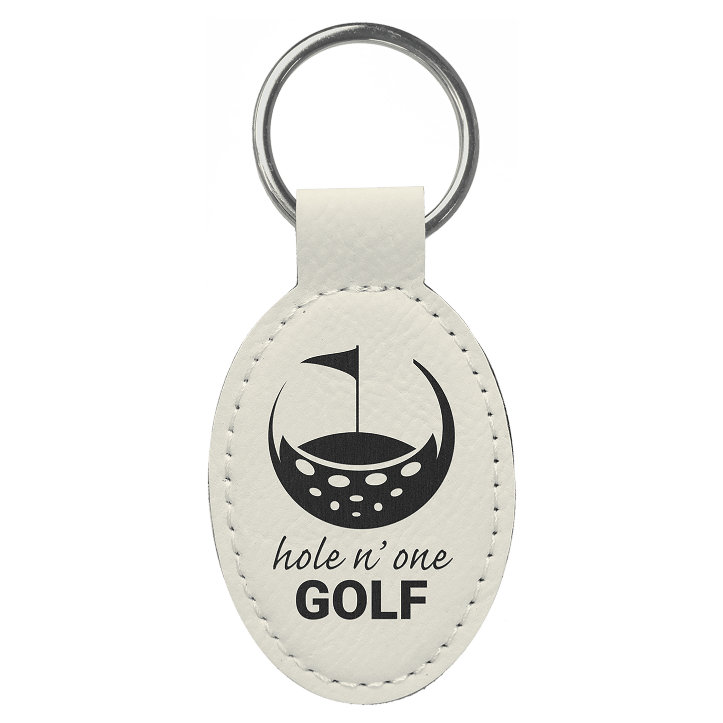 White Leatherette Oval Keychain