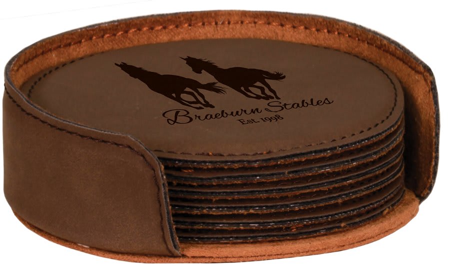 Dark Brown Round Leatherette 6-Coaster Set