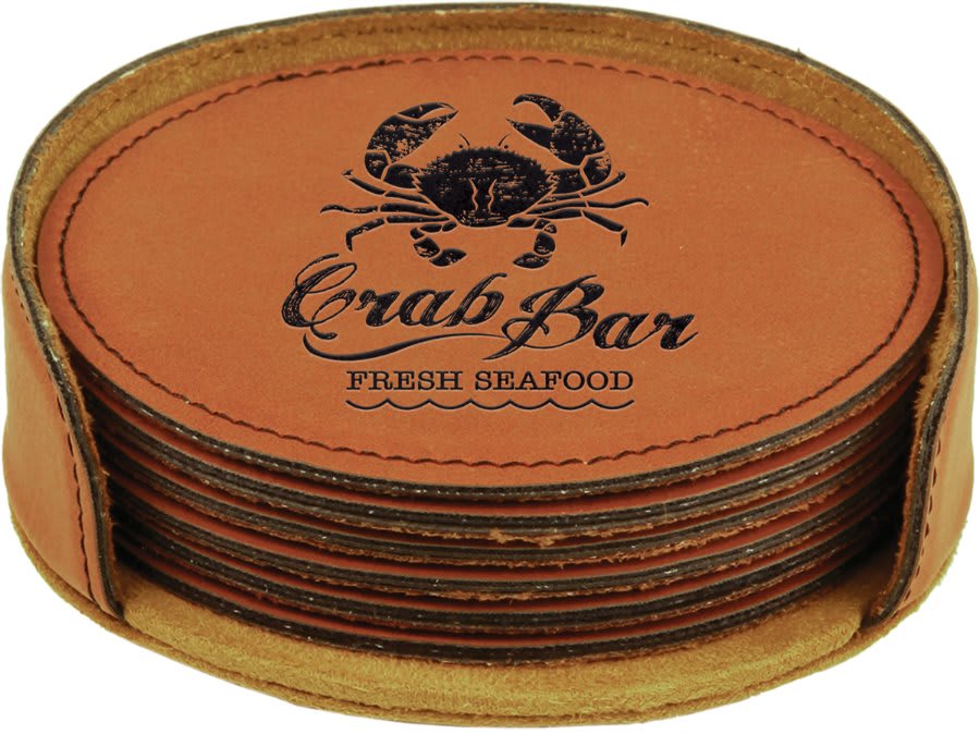 Rawhide Round Leatherette 6-Coaster Set