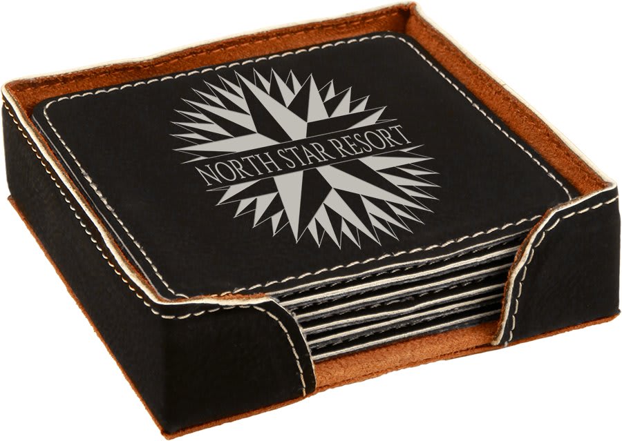 Black/Silver Square Leatherette 6-Coaster Set