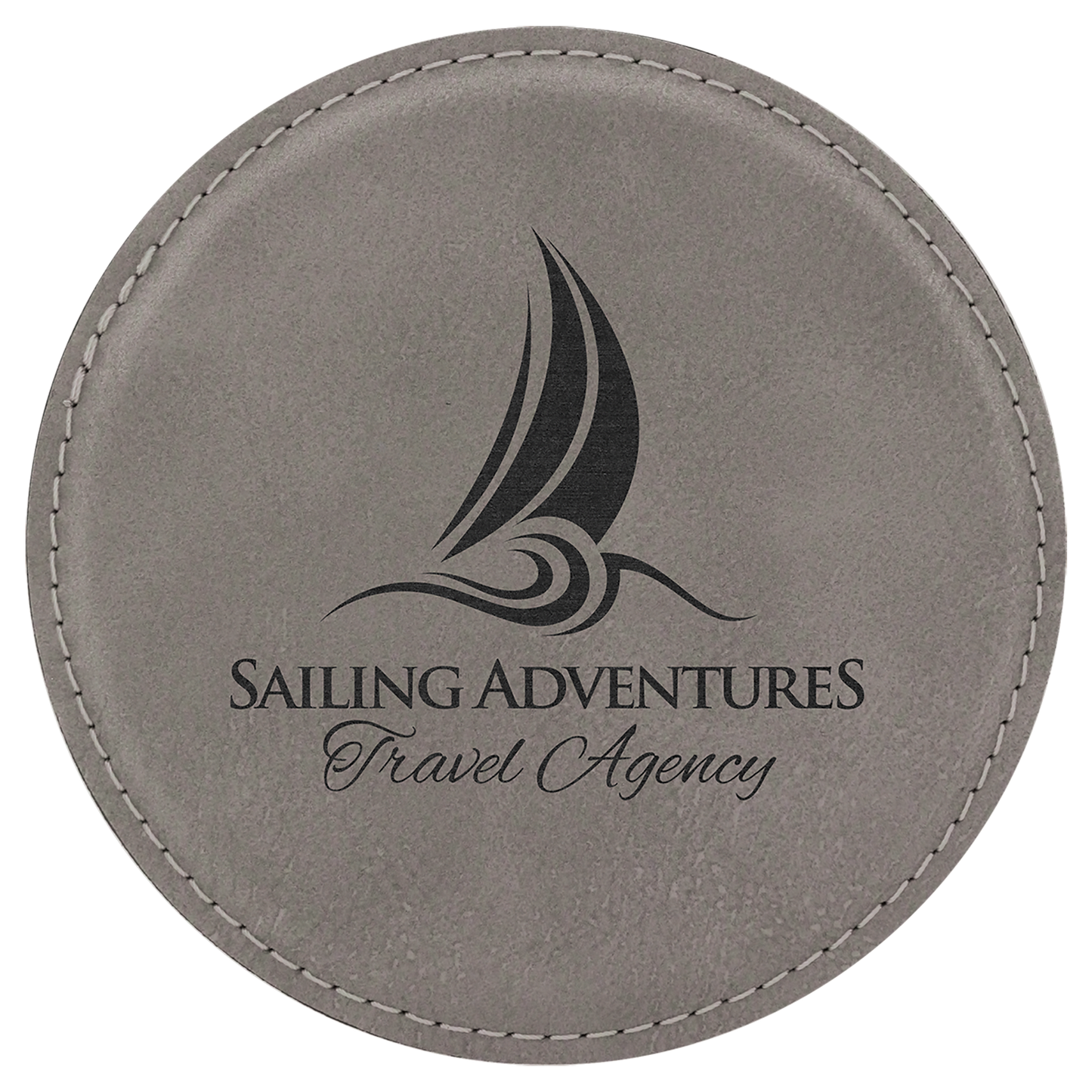 Gray Round Leatherette Coaster