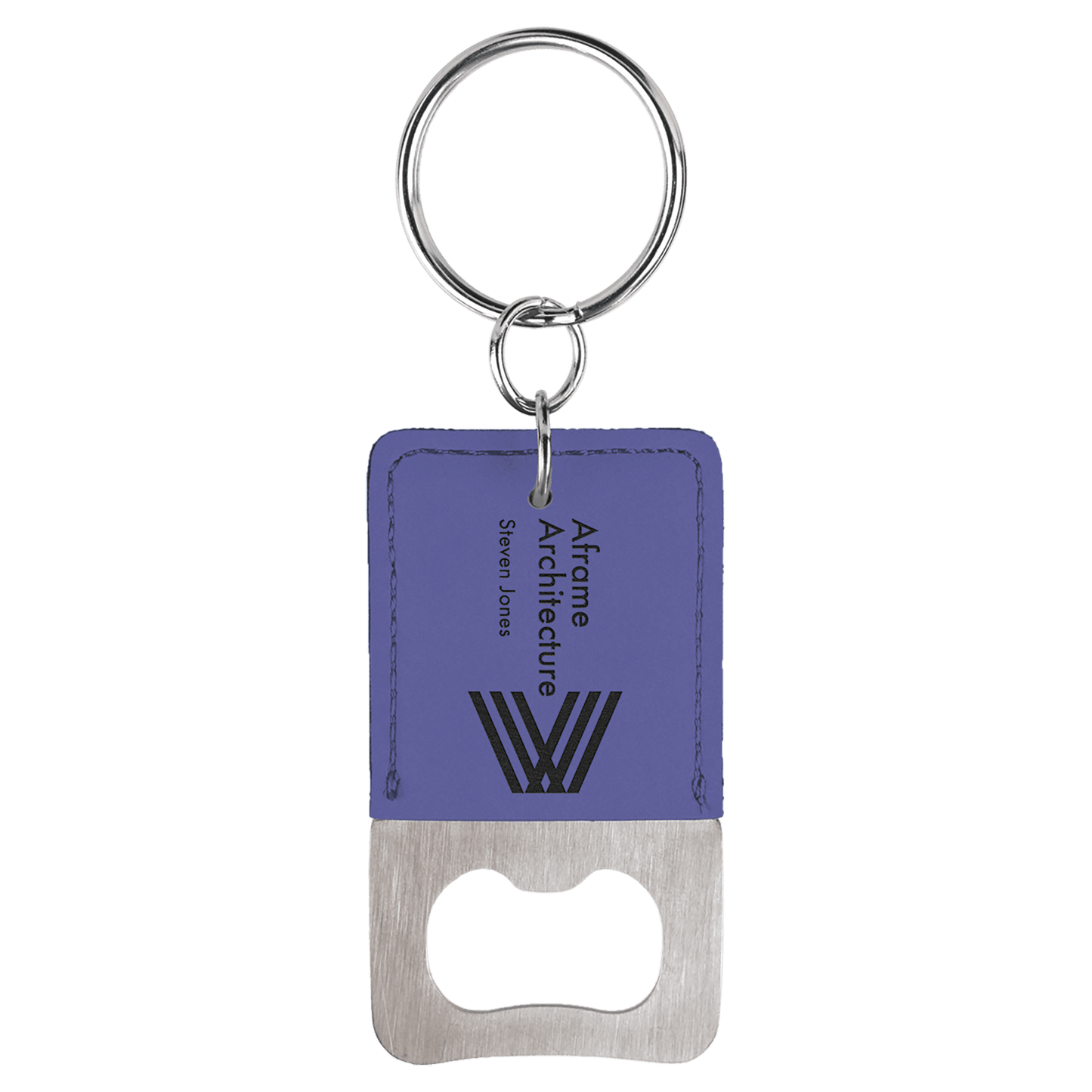 Purple Leatherette Rectangle Bottle Opener Keychain