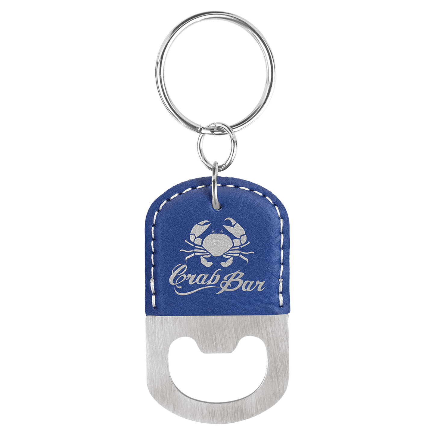 Blue/Silver Leatherette Oval Bottle Opener Keychain