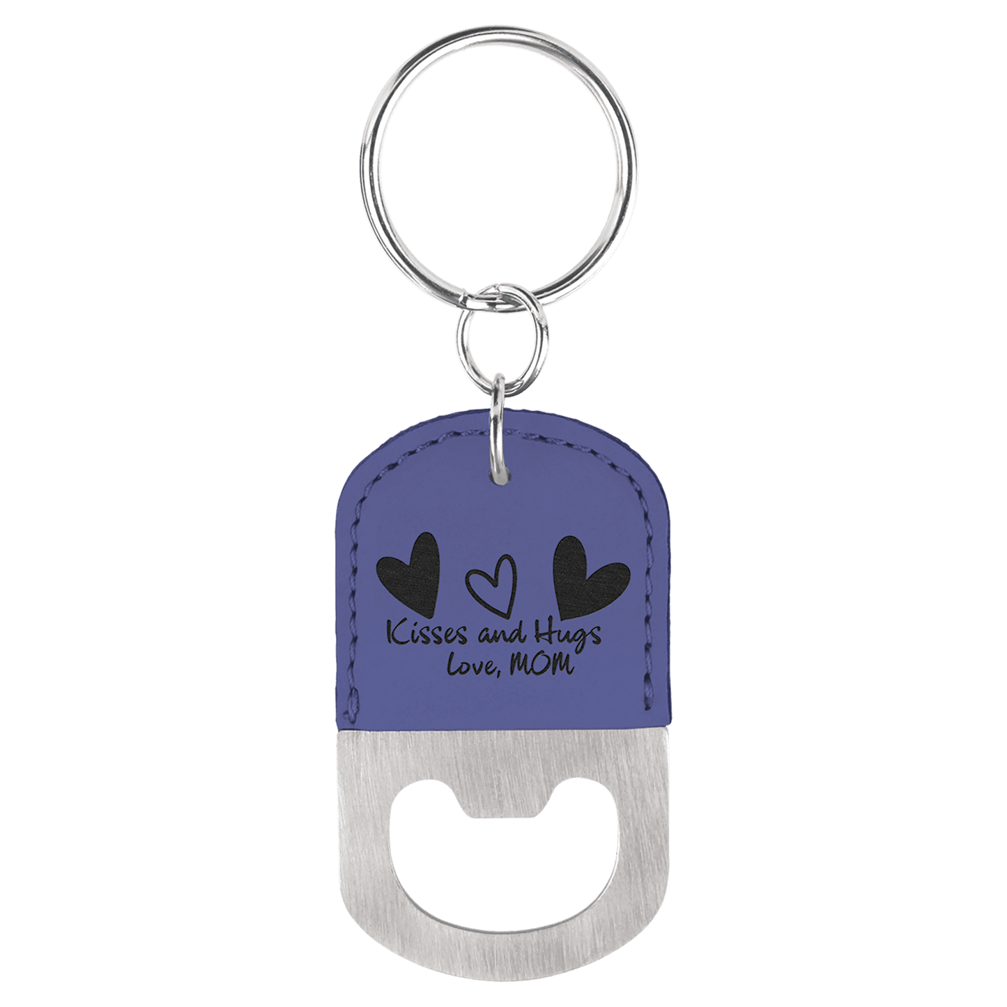 Purple Leatherette Oval Bottle Opener Keychain