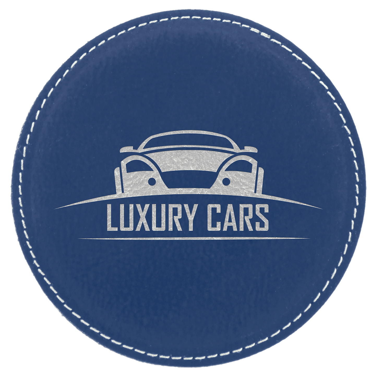 Blue/Silver Round Leatherette Coaster