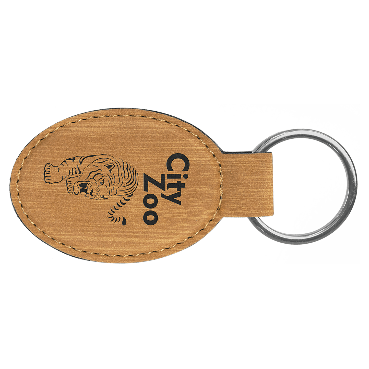 Bamboo Leatherette Oval Keychain