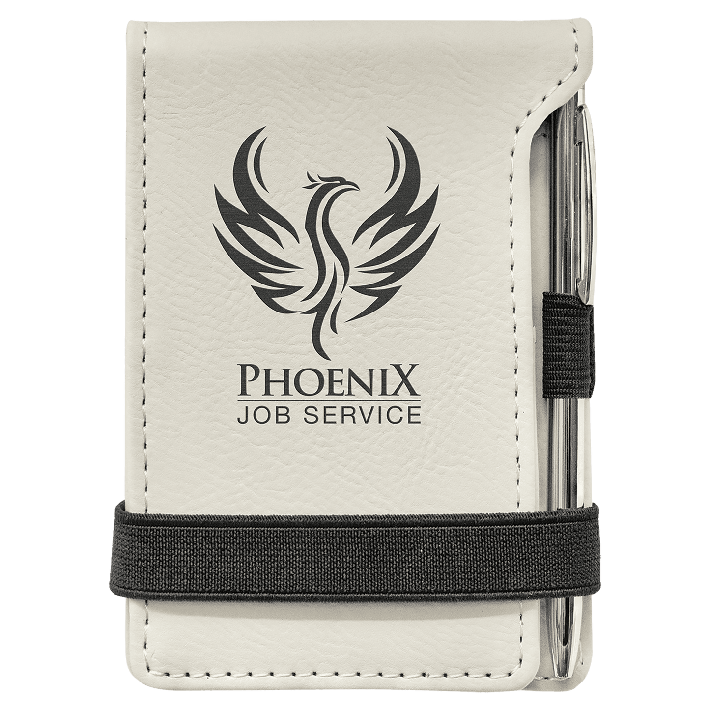 White Leatherette Mini Notepad with Pen