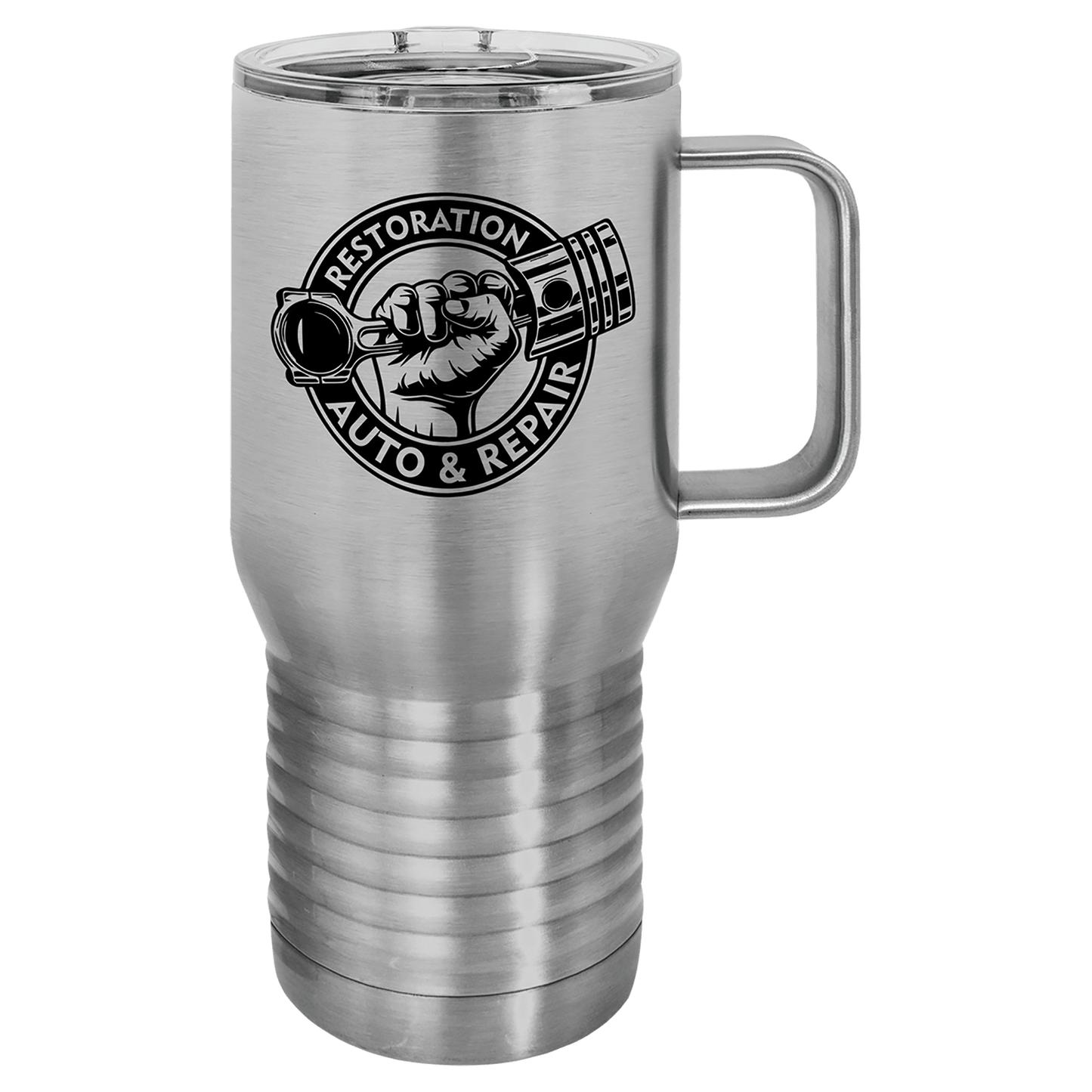 20 oz. Travel Mug with Clear Slider Lid, Stainless Steel Design, Vacuum Insulated
