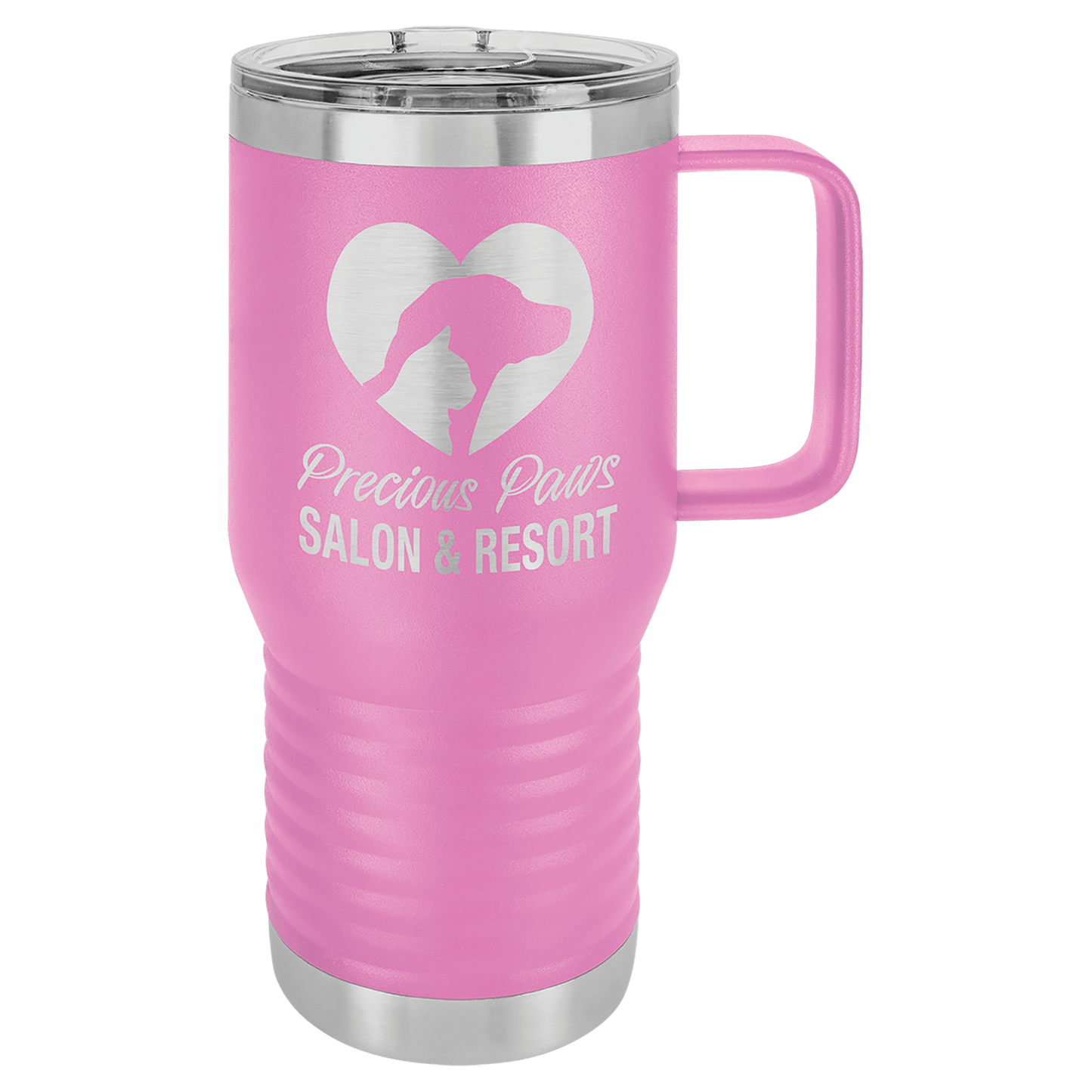 20 oz. Travel Mug with Clear Slider Lid, Stainless Steel Design, Vacuum Insulated