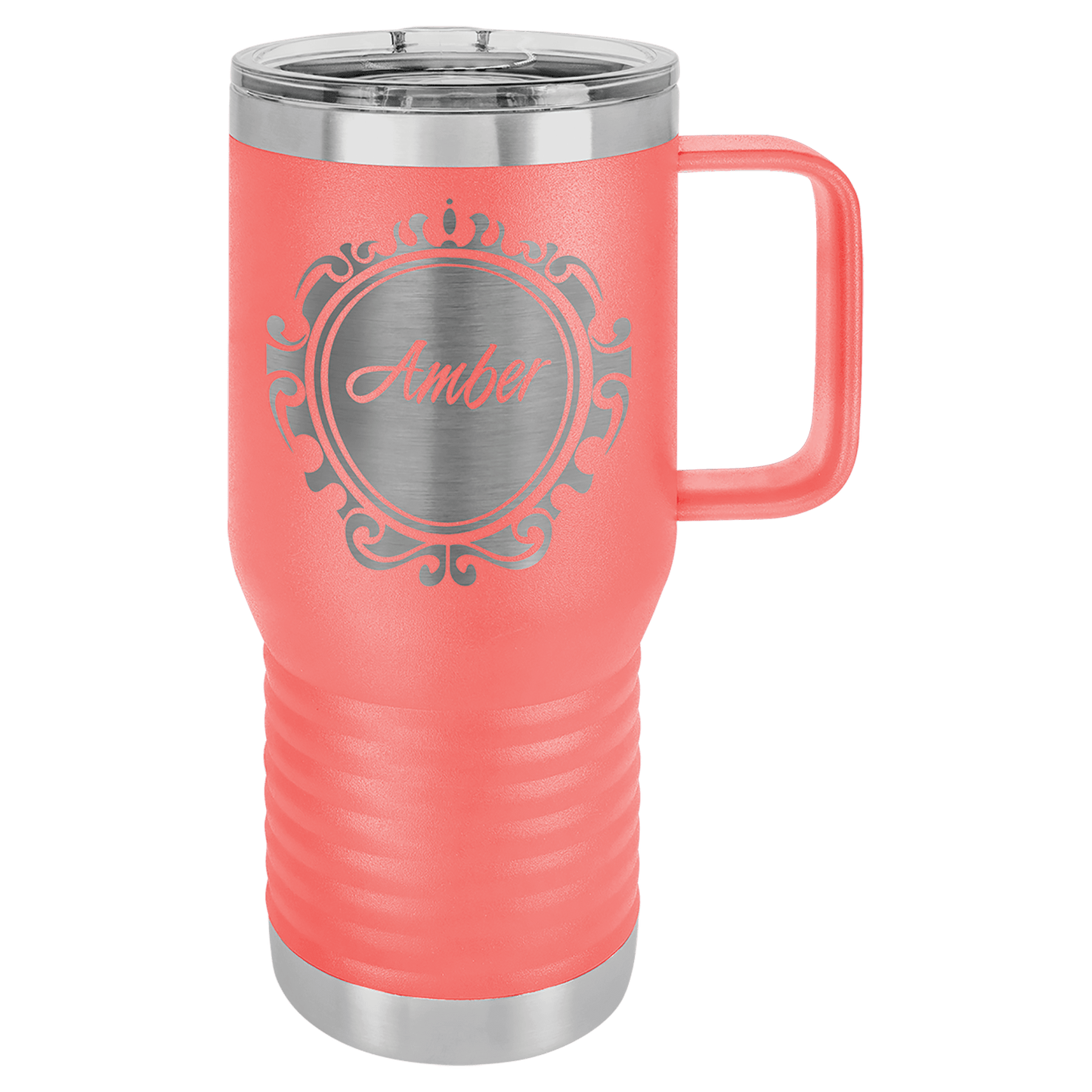 20 oz. Travel Mug with Clear Slider Lid, Stainless Steel Design, Vacuum Insulated