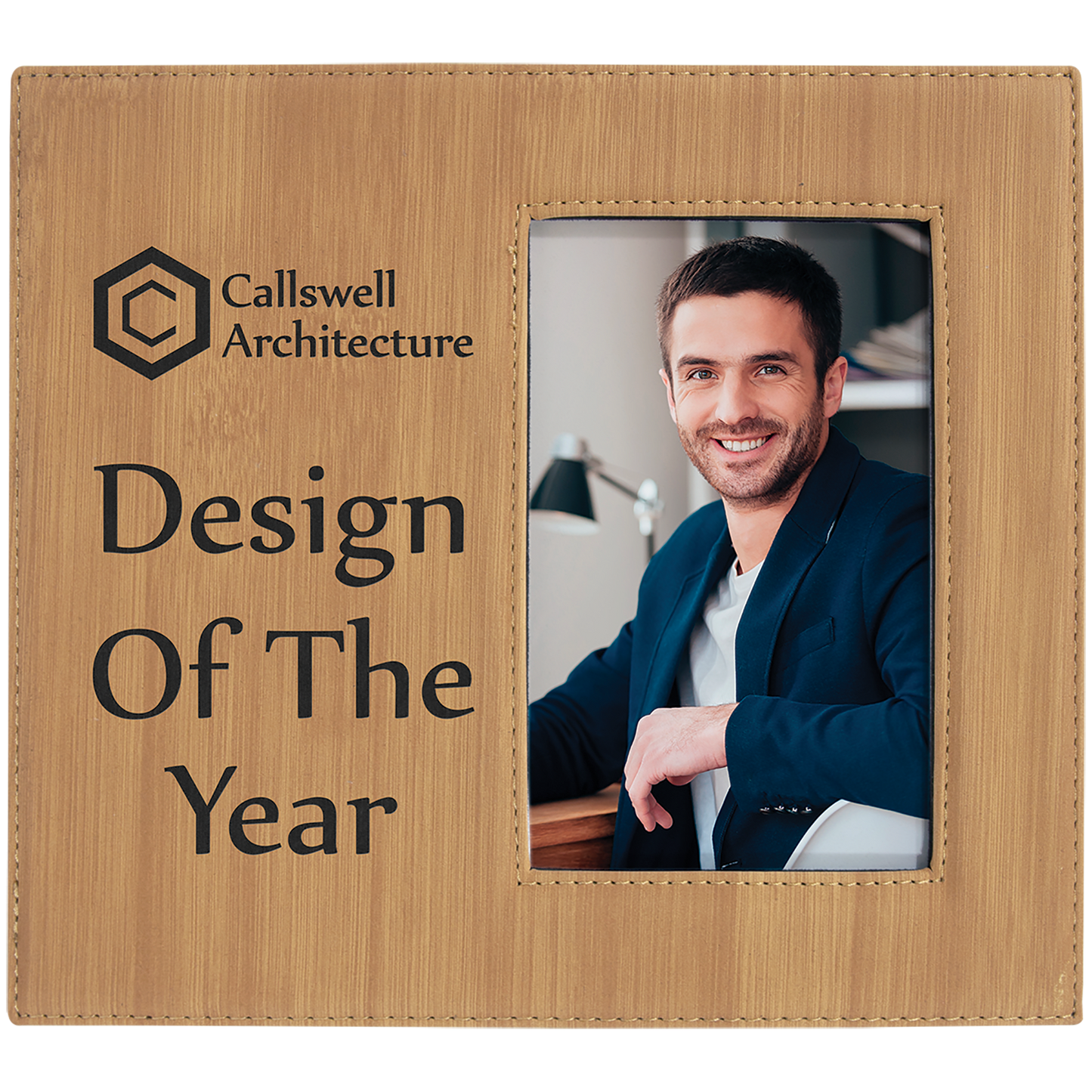 Bamboo Leatherette Photo Frame with Large Engraving Area