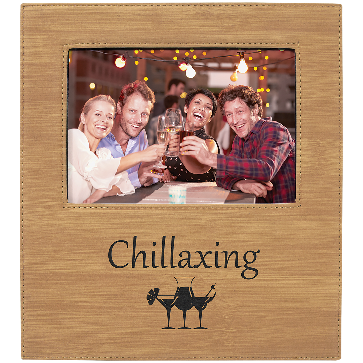 Bamboo Leatherette Photo Frame with Large Engraving Area