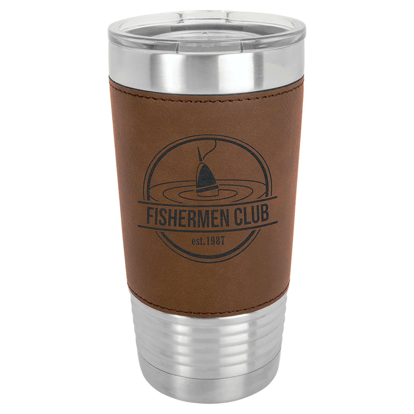 Dark Brown Leatherette Wrapped Polar Camel Tumbler with Clear Lid bler
