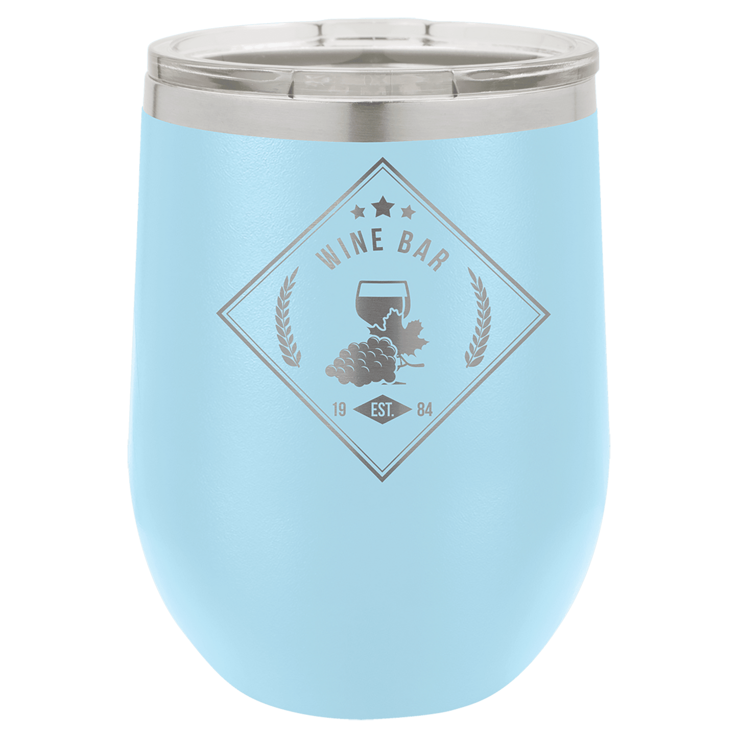 Light Blue 12 oz. Polar Camel Stemless Tumbler with Clear Lid