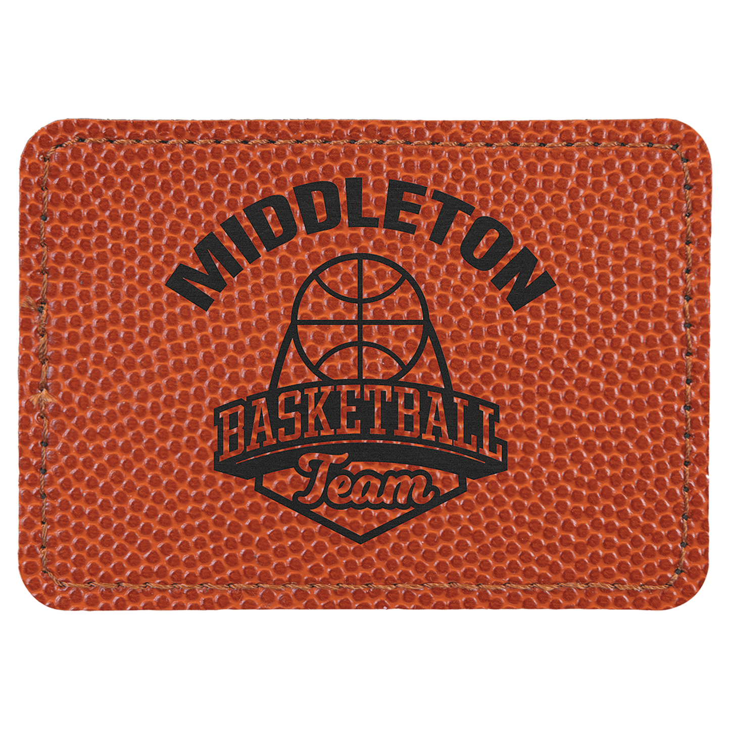 3 1/2" x 2 1/2" Basketball Leatherette Rectangle Patch with Adhesive