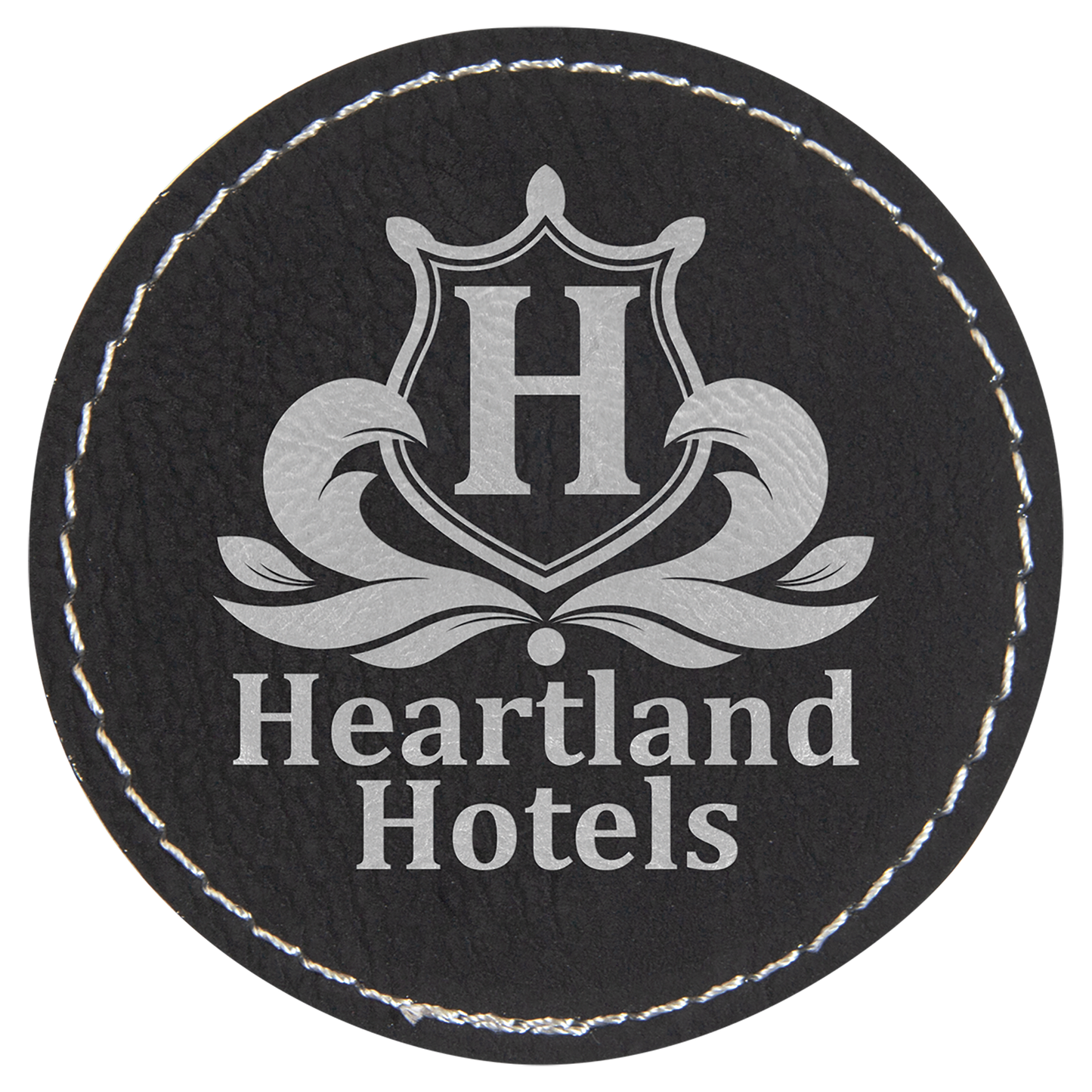 2 1/2" Black/Silver Round Leatherette Patch with Adhesive