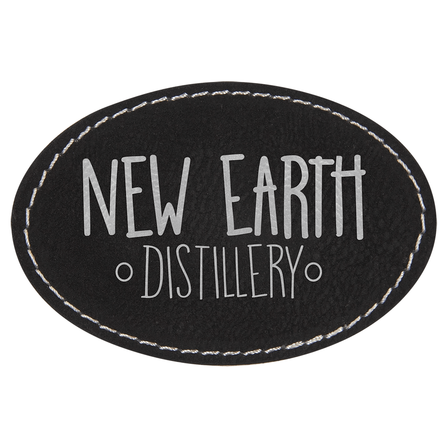 3" x 2" Black/Silver Oval Leatherette Patch with Adhesive