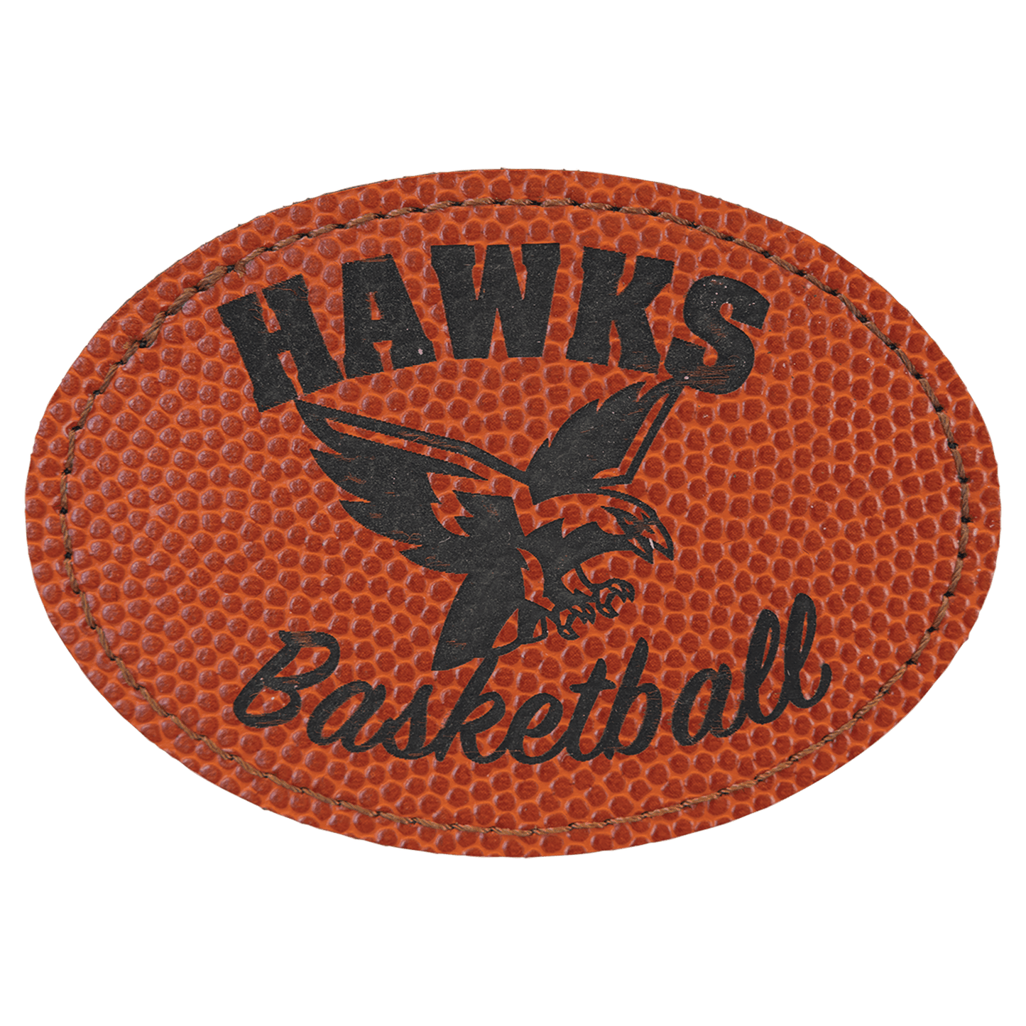3 1/2" x 2 1/2" Basketball Oval Leatherette Patch with Adhesive