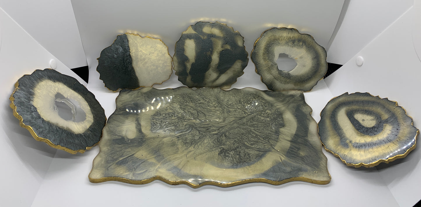 4 Coaster Set With Tray