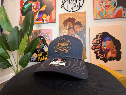 Not a Dad, but They Call Me Zaddy – Potbelly Edition Richardson 112 Trucker Hat with Engraved Patch - Personalized Snapback Cap